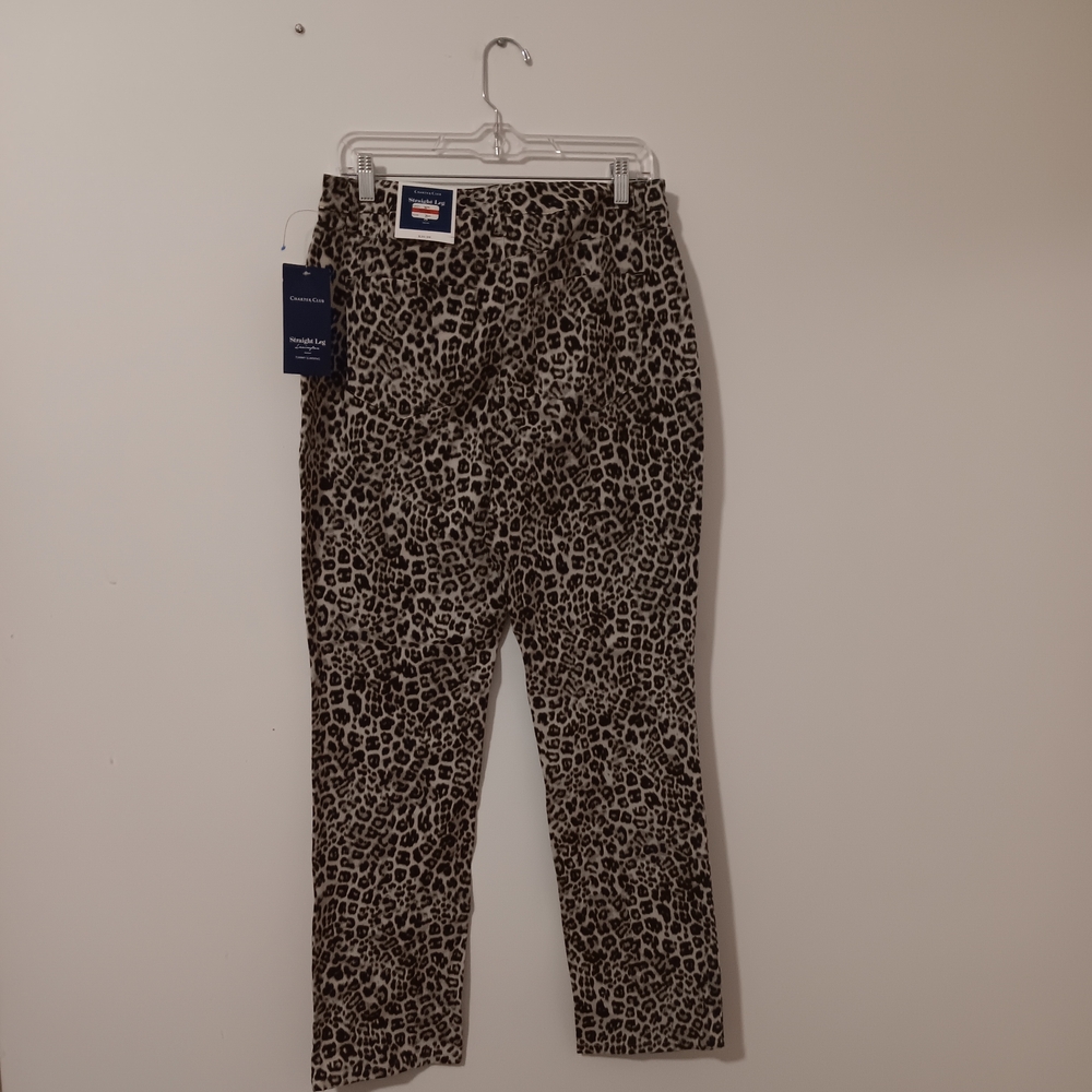Charter Club Lexington Tan Black Leopard Print Straight Leg Pants NWT Size 8 - Picture 3 of 5
